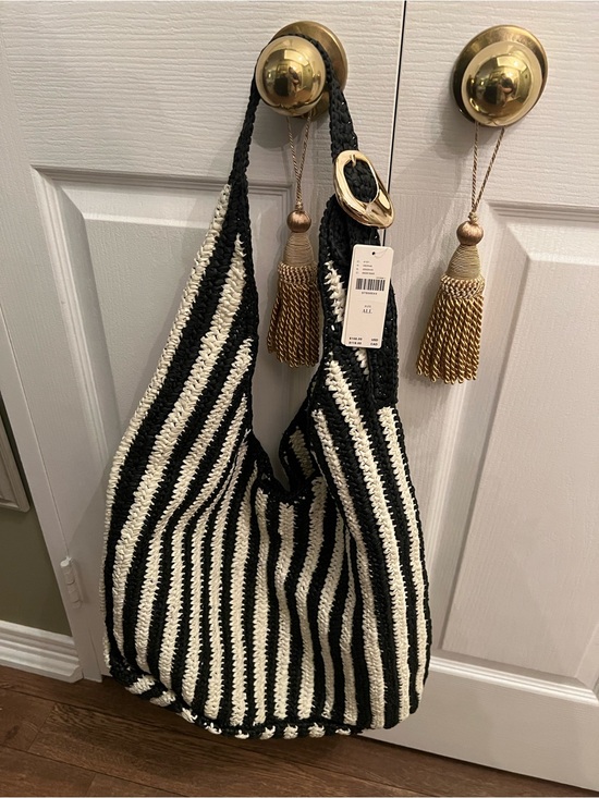Anthropologie Handbags - Anthropologie Black & Cream Striped  Shoulder Bag with pouch.